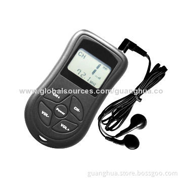 FM radio with earphone and LCD screen, in portable design